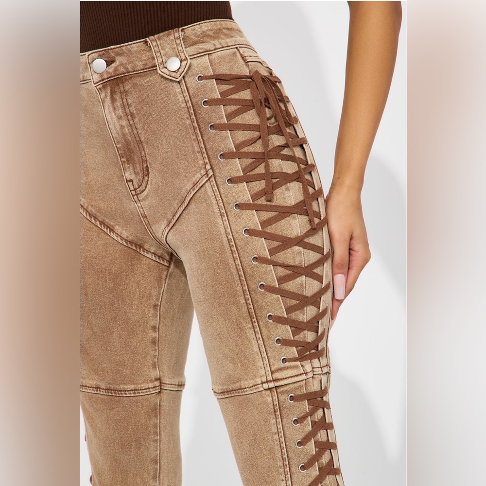 After Hours Lace Up Flare Pant Khaki - Picture 4 of 5